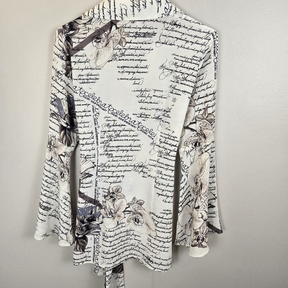 MISHCA French Garden Poplin Blouse Flare Sleeve Tie Front SMALL Boho Peasant - Picture 6 of 14